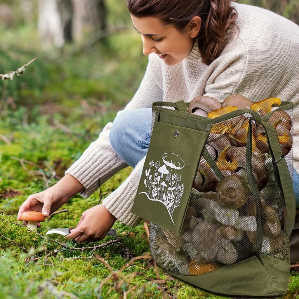 18 Pcs Mushroom Foraging Kit includes Hunting Bag, Brush Guide Cards and Notebook for Harvesting Mushroom(Army Green)