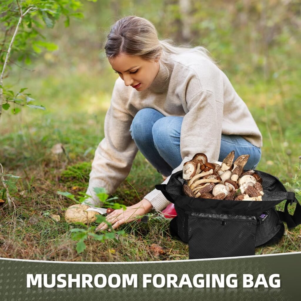 Mushroom Foraging Bag - Foraging Kit With Mesh Bag, Adjustable Shoulder Strap, Mushroom Basket With Smartphone Pocket - Mushroom Hunting Bag, Ideal Gift For Mushroom Foragers (Black)