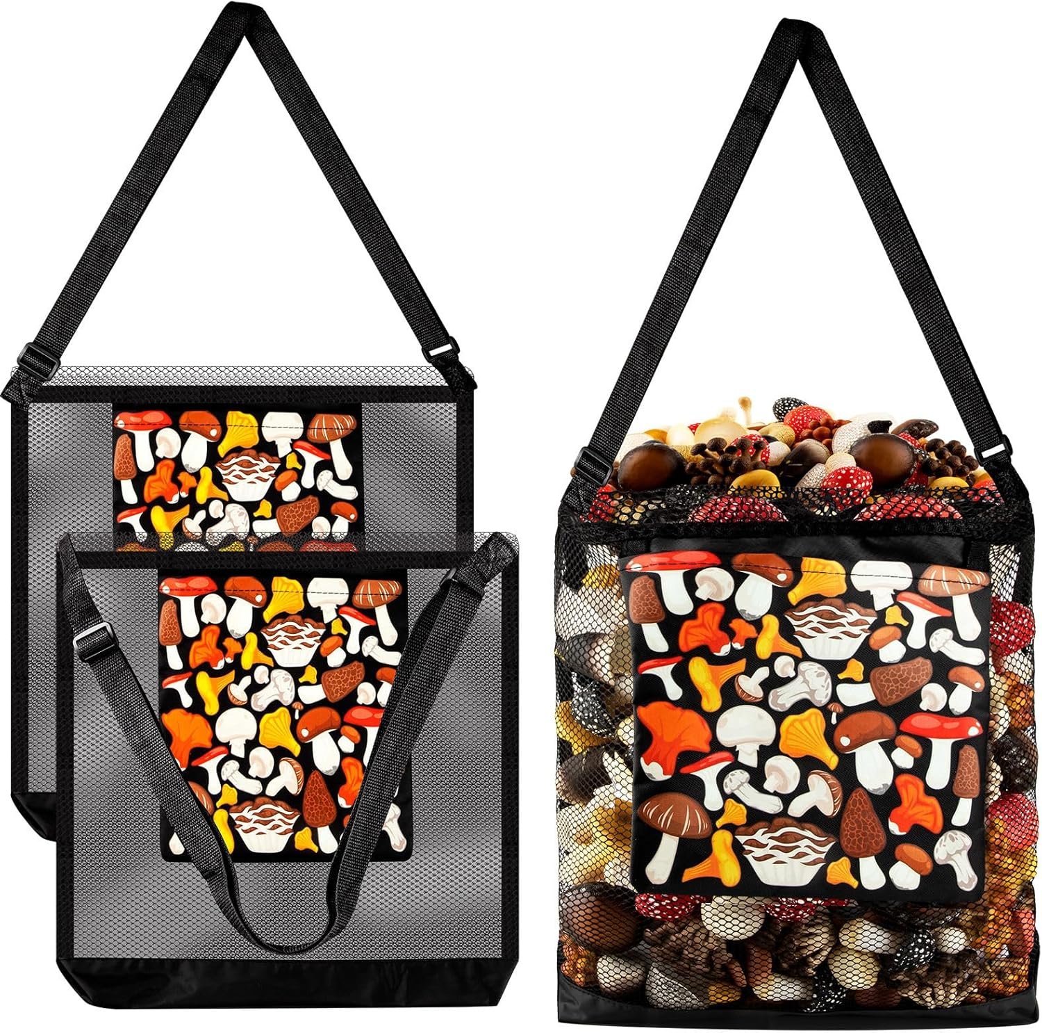 2PCS Mushroom Hunting Bag - Mesh Mushroom Foraging Bag with Adjustable Strap for Comfortable Carrying