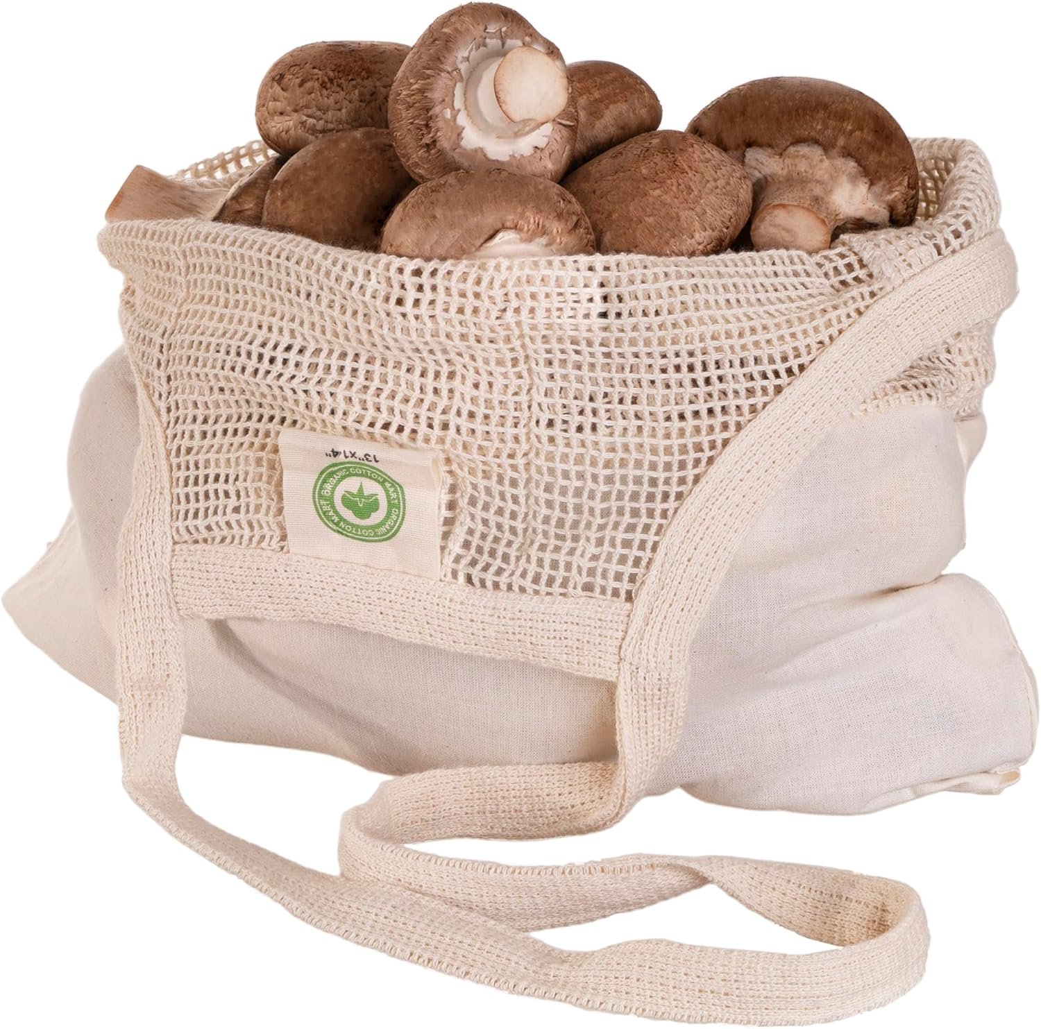 Cotton Mesh Mushroom Foraging Bags - 100% Cotton, Washable, Reusable and Eco-friendly Bags to Pick Mushrooms, Flowers, Berries and Produce - Lightweight Mushroom Hunting Harvesting Bags (2 Bags)