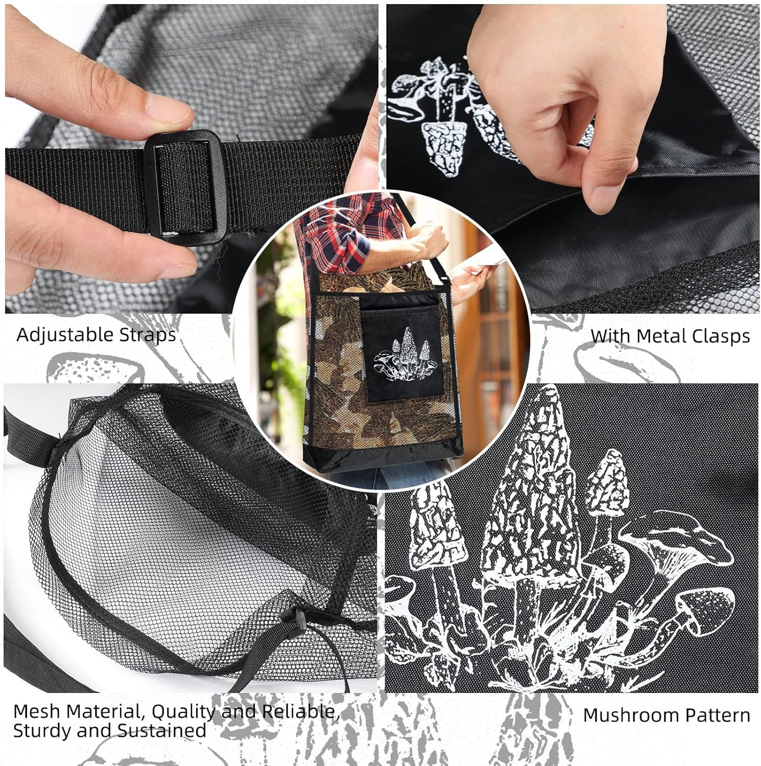 Woanger 3 Pcs Mushroom Foraging Bag Mesh Mushroom Hunting Bag Harvesting Collecting Bag