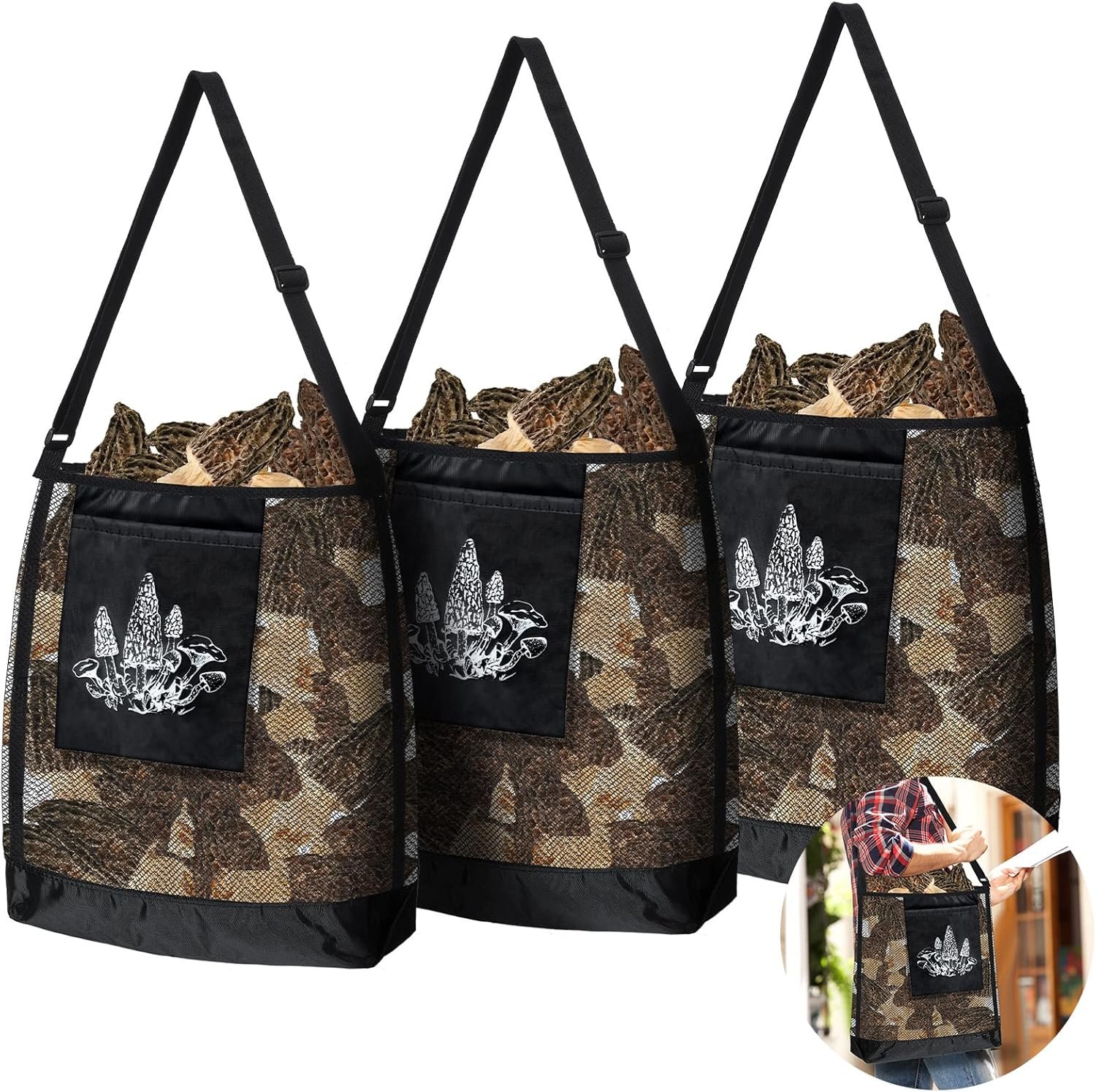 Woanger 3 Pcs Mushroom Foraging Bag Mesh Mushroom Hunting Bag Harvesting Collecting Bag