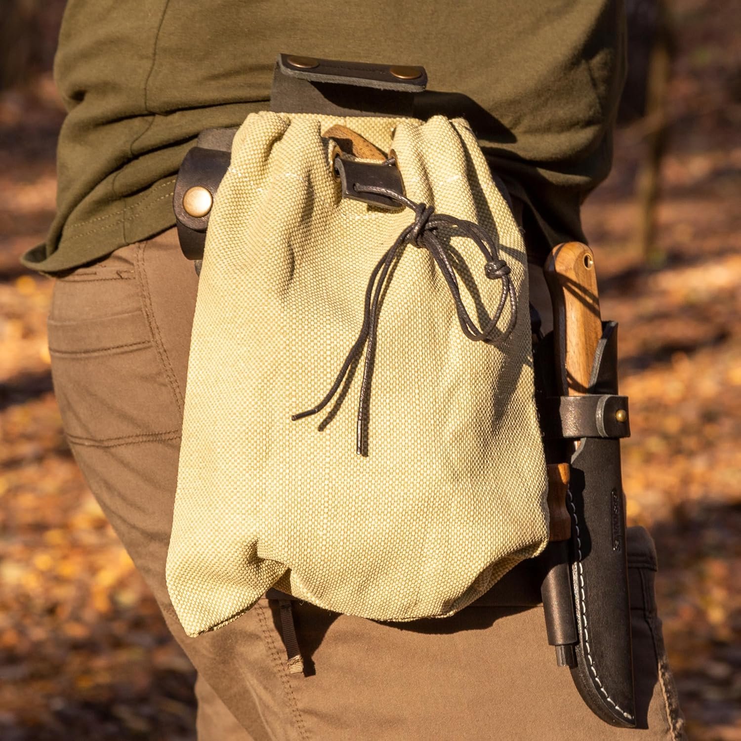 BPS Knives Mushroom Hunting Bag - Durable Waxed Canvas Bushcraft Belt Bag - Berry Carrying Bag - Camping Accessories - Small Camping Bag for Foraging - Forage Pouch for Hiking, Mushrooms