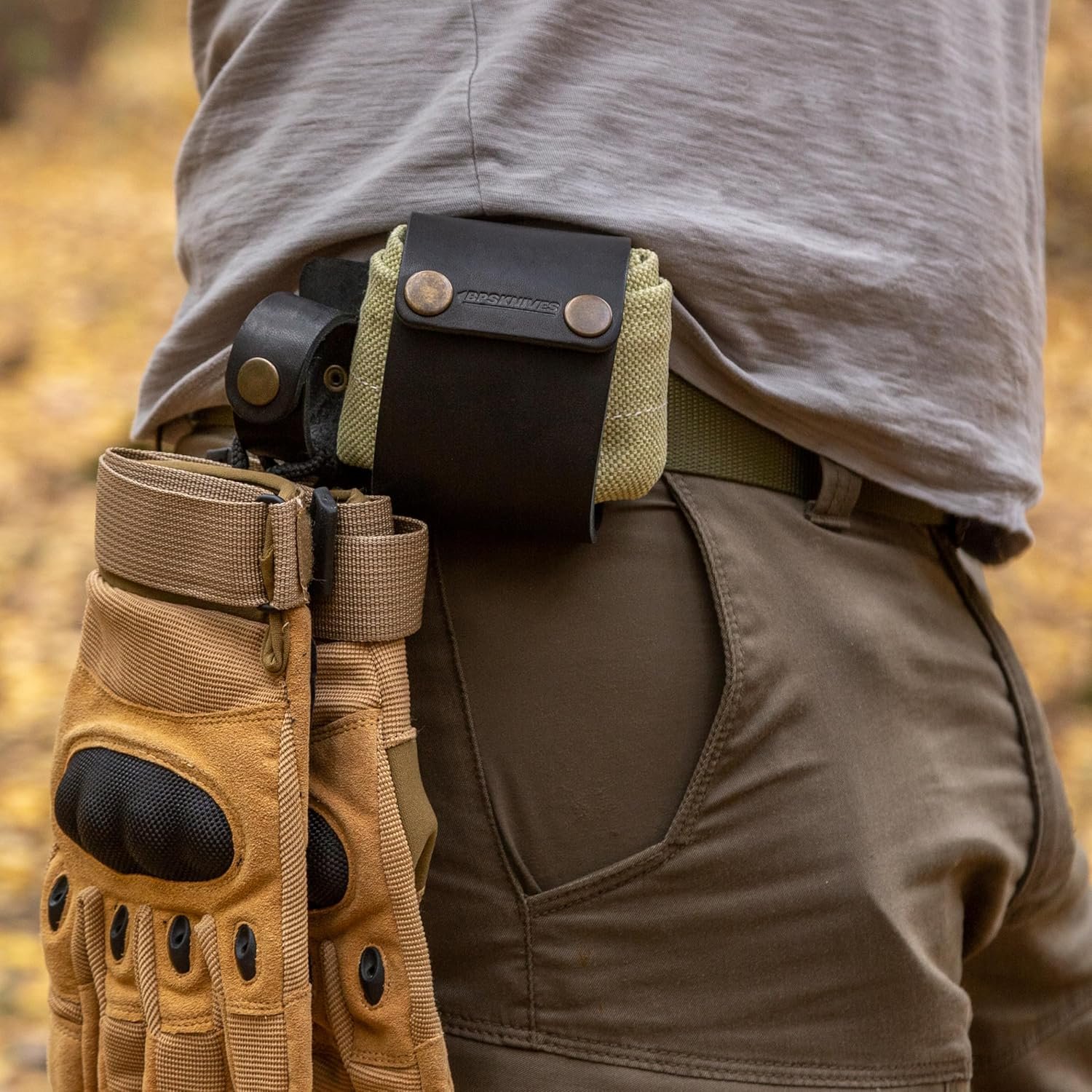 BPS Knives Mushroom Hunting Bag - Durable Waxed Canvas Bushcraft Belt Bag - Berry Carrying Bag - Camping Accessories - Small Camping Bag for Foraging - Forage Pouch for Hiking, Mushrooms