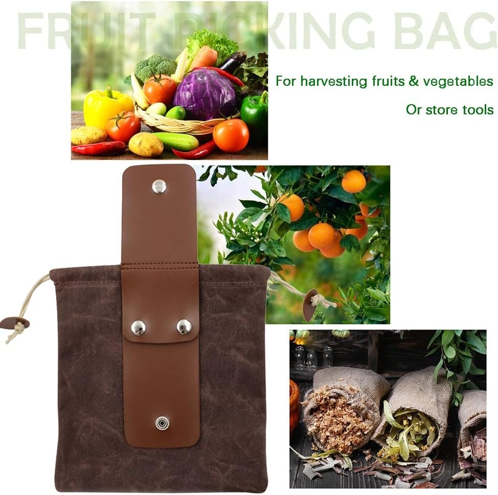 Foraging Bag Waxed Canvas Collapsible Outdoor Camping Foraging Pouch Mushroom Storage Water Resistant Leather Bushcraft Belt Tinder Dump Pouchs Brown for Travel Camping Hiking Bag Only (Brown)